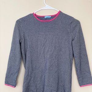 J. McLaughlin Navy and White Striped Knit Top with Pink Trim, XS
